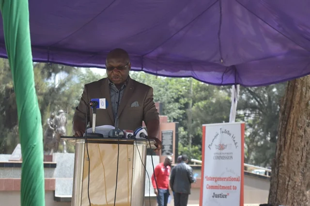 George Kegoro, ED, KHRC gives openning remarks at the MauMau monument 1st anniversary