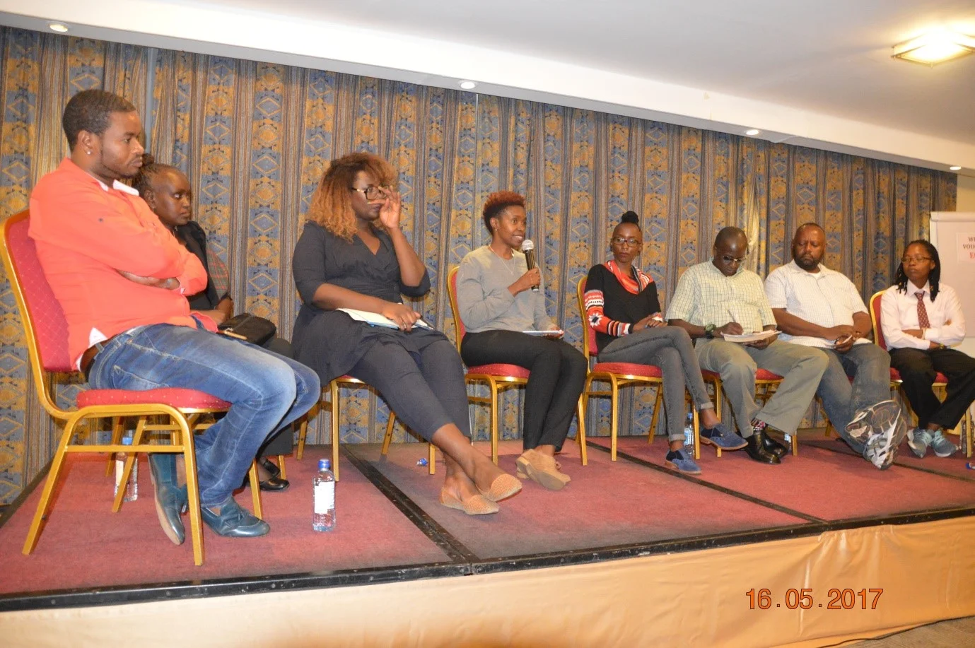 From left: John Mathenge, Josephine Wandia, Alexandra Ogeta, Mukami Marete, Muthoni Nguge, Ernest Thiaya, Nguru Karugu and Benta Odongo discussing their experiences and state of LGBTI during the IDAHOT ON 16th May 2017 at Sarova hotel Nairobi